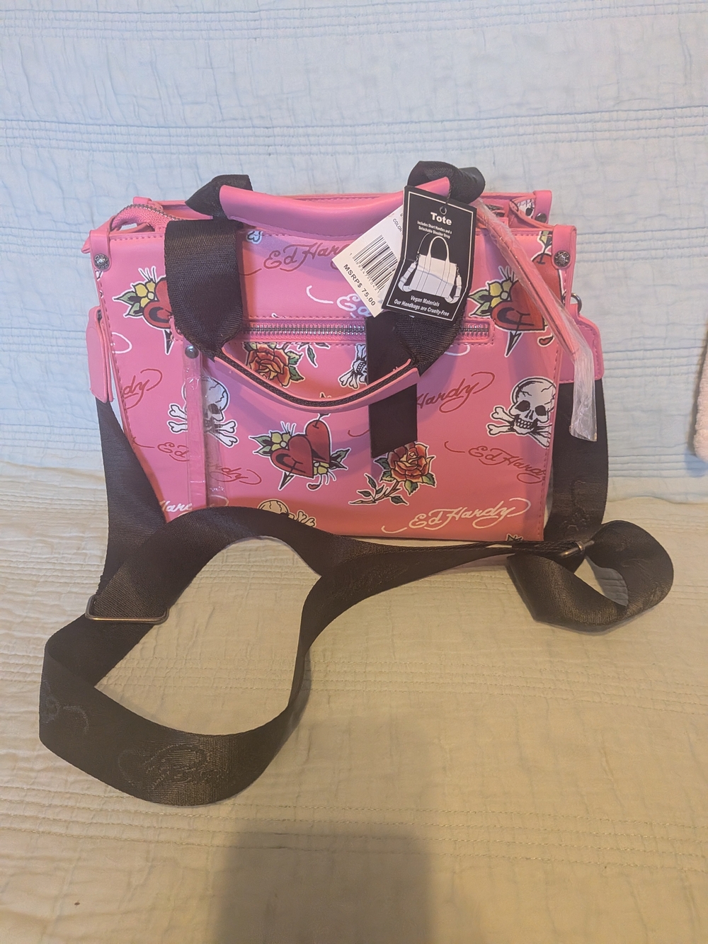 Ed Hardy Pink Tattoo Print Tote Bag
